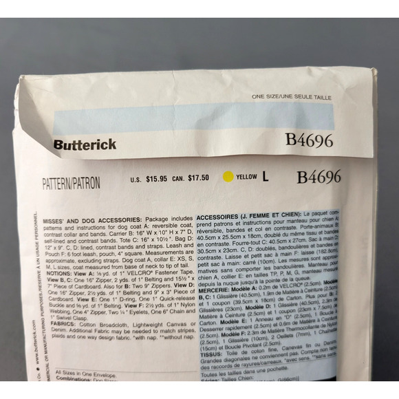 Butterick #B4696 Sewing Pattern Misses & Dog Accessories UNCUT - Picture 2 of 4